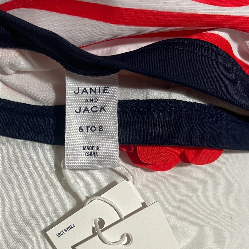 Janie and Jack Red and‎ White Recycled Striped Kids Swim Hat Size 6-8 NEW